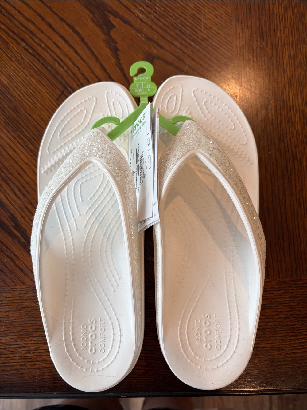 CROCS Women's White Glitter Flip Sandals